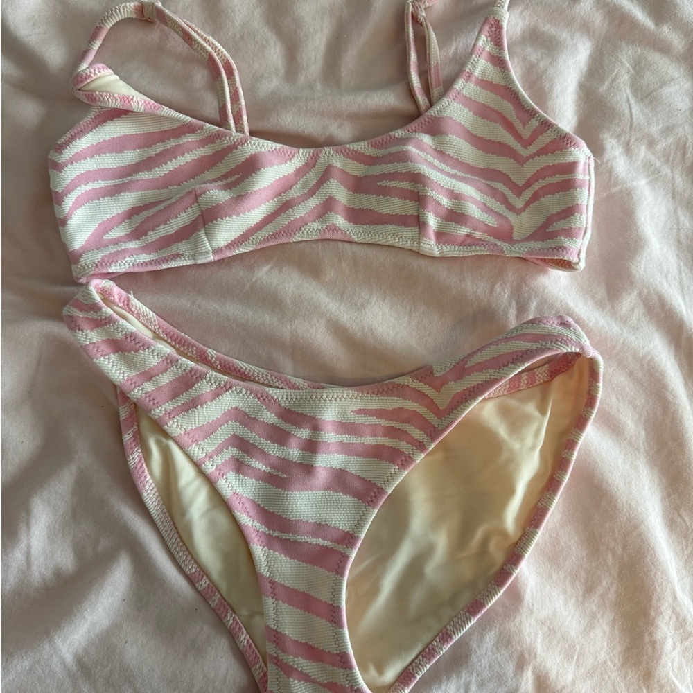 Triangl Swimwear Pink and Cream zebra bikini